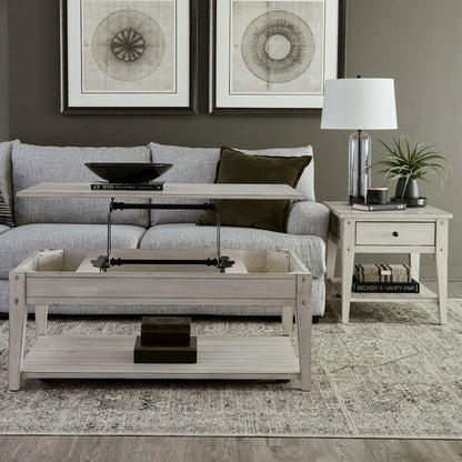 Lake House Opt 3 Piece Table Set - Lift Top Cocktail, 2 End Tables, White Oak