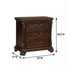 Cognac Nightstand with 3 Drawers and Traditional Style