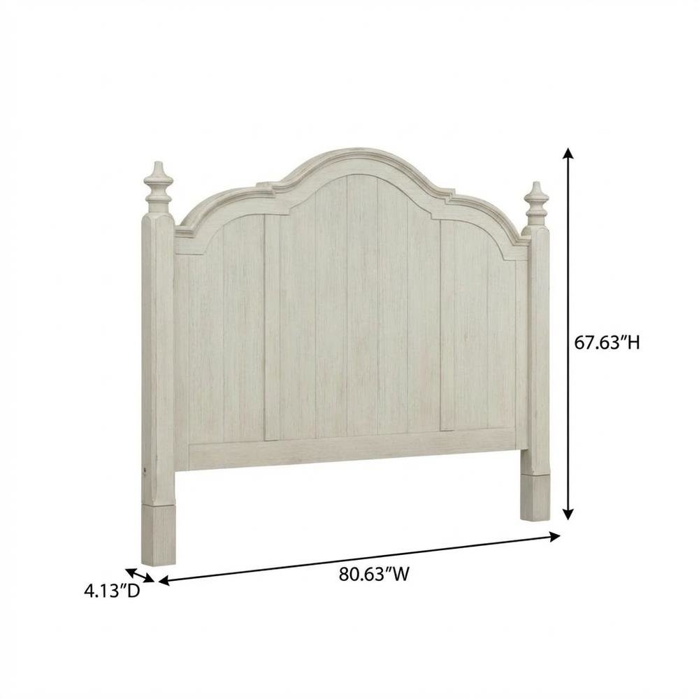 King Poster Headboard Antique White Chestnut Top Solid Wood Farmhouse Design