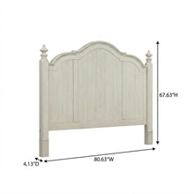 King Poster Headboard Antique White Chestnut Top Solid Wood Farmhouse Design
