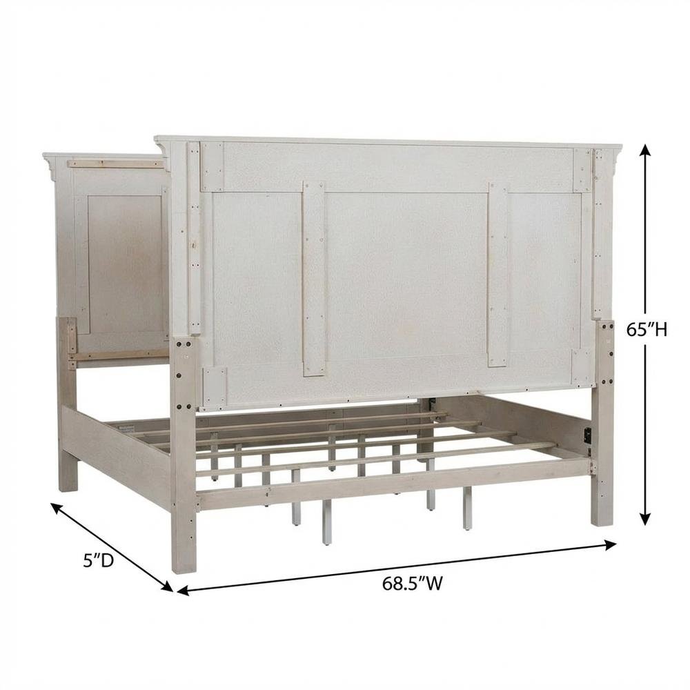 Antique White, Tobacco Top Panel Headboard, Wood Construction, Farmhouse Design