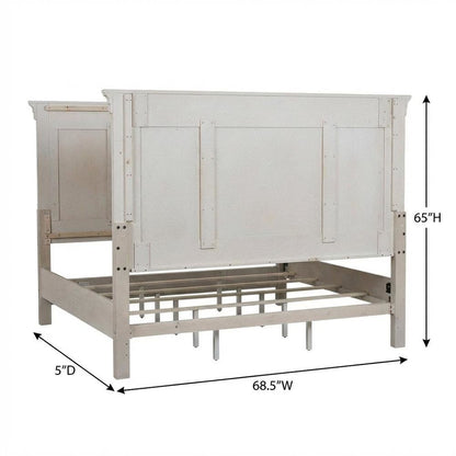 Antique White, Tobacco Top Panel Headboard, Wood Construction, Farmhouse Design