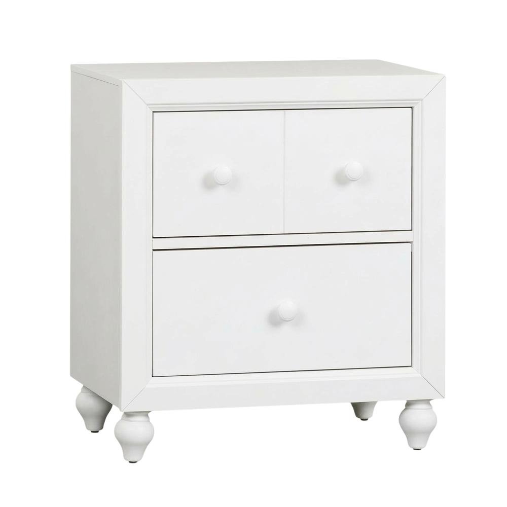 White Cottage Nightstand with Melamine & Rubberwood Frame, Stylish and Durable