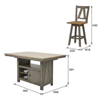Rustic 7-Piece Dining Table Set in Rubberwood Solids and Veneers