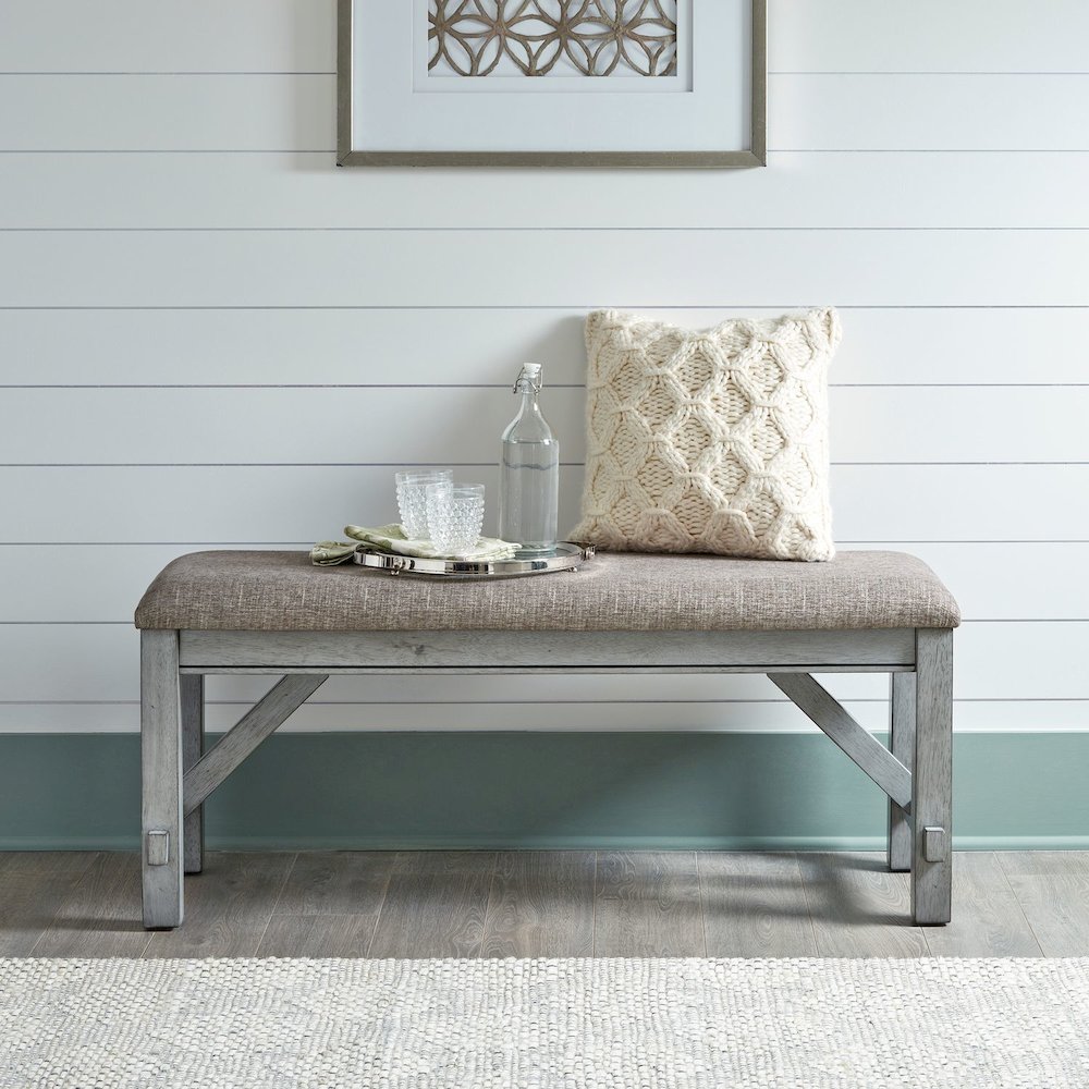Dining Bench Transitional Grey in Smokey Grey Finish w/ Carbon Grey Tops