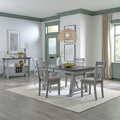 Newport 5 Piece Trestle Table Set - 4 Splat Back Side Chairs, Two 14" Leaves