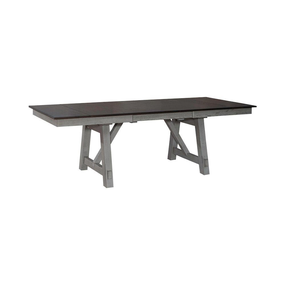 Newport 7 Piece Trestle Table Set - 6 Splat Back Side Chairs, Two 14" Leaves