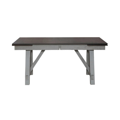 Newport Trestle Table with Two 14" Leaves - Smokey Gray with Carbon Gray Wood