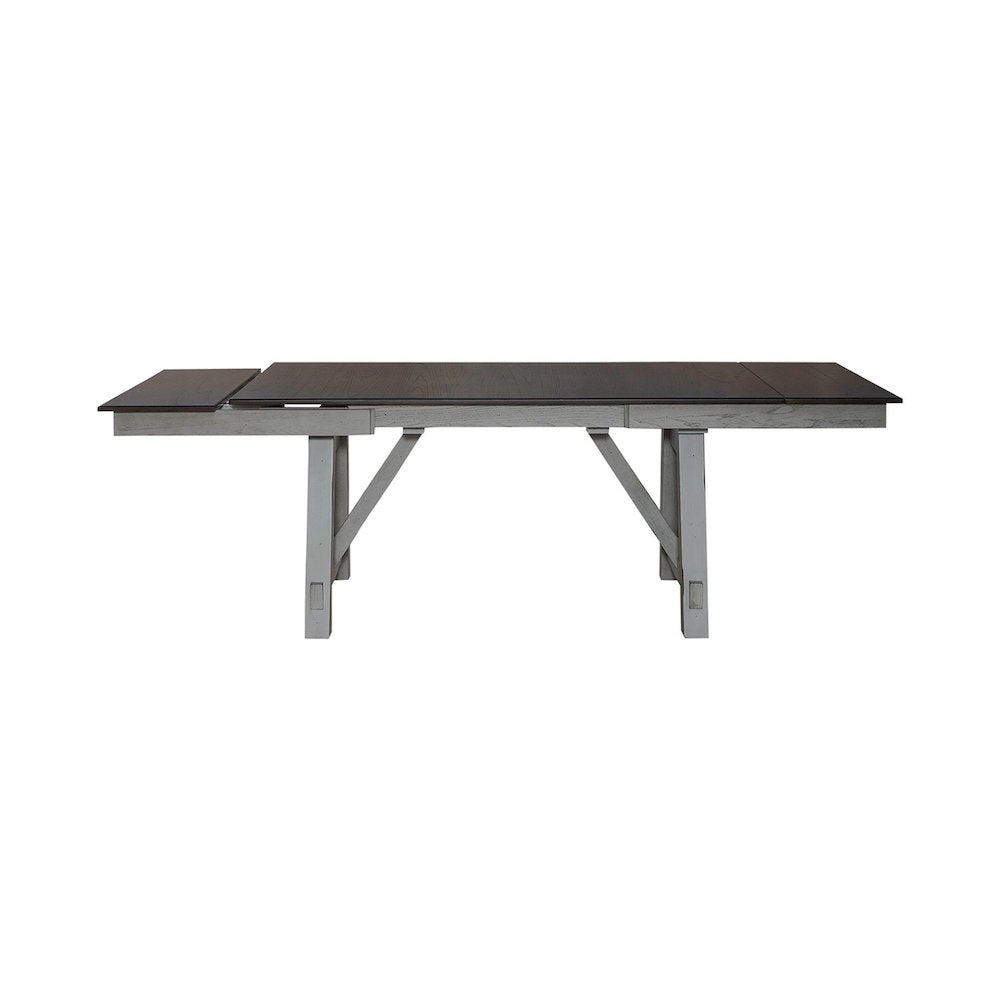 Newport Trestle Table with Two 14" Leaves - Smokey Gray with Carbon Gray Wood