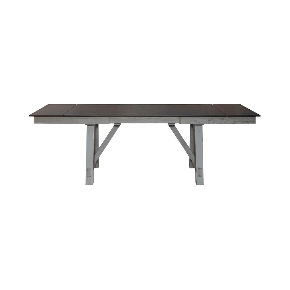 Newport Trestle Table with Two 14" Leaves - Smokey Gray with Carbon Gray Wood