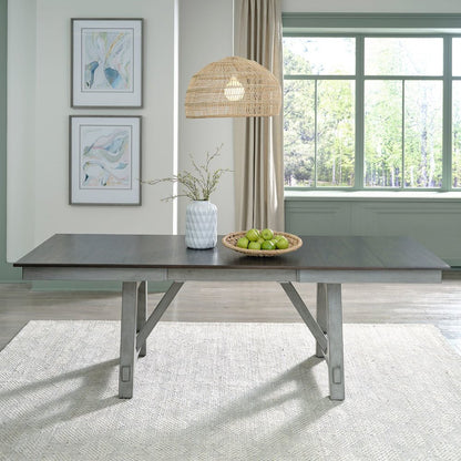 Newport Trestle Table with Two 14" Leaves - Smokey Gray with Carbon Gray Wood