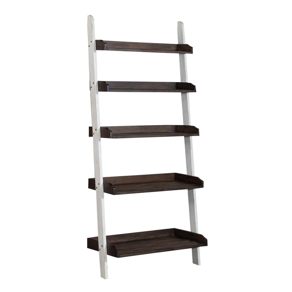 Farmhouse Leaning Bookcase in Two Tone White w/ Wood Tone Top