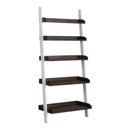Farmhouse Leaning Bookcase in Two Tone White w/ Wood Tone Top