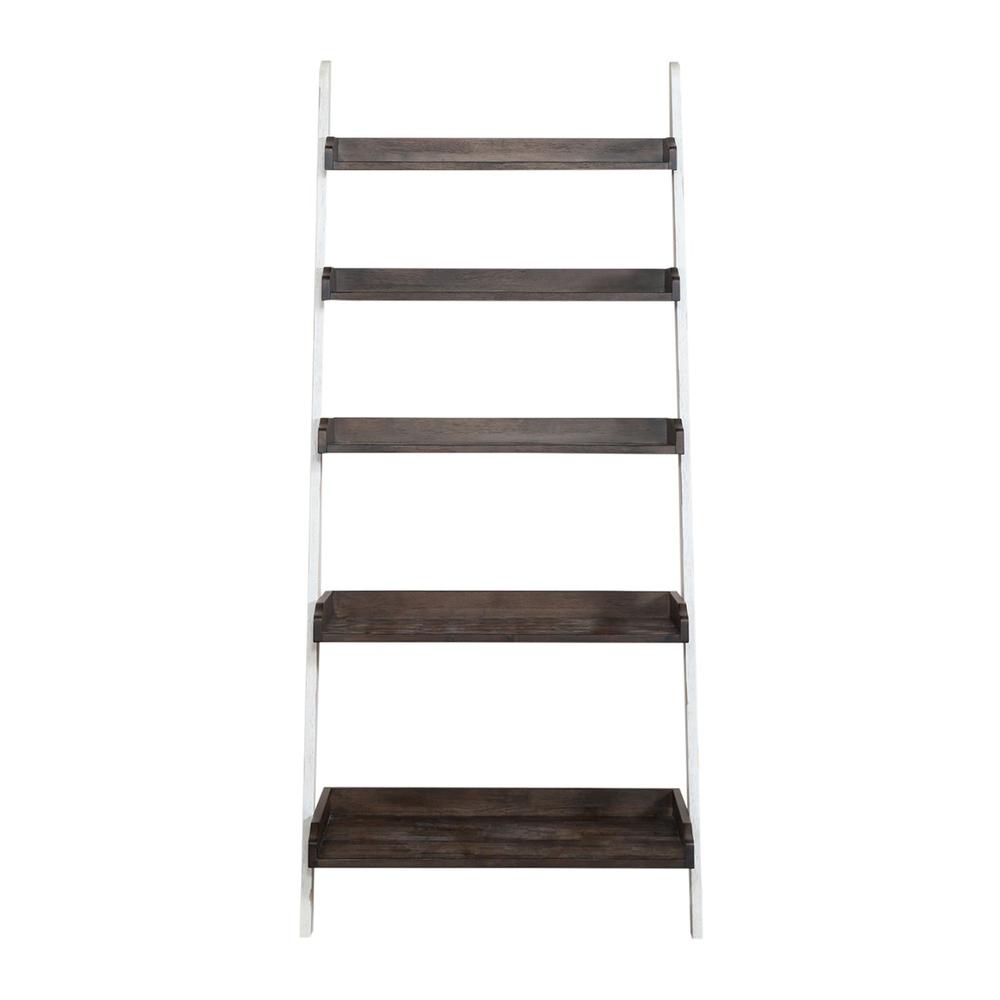 Farmhouse Leaning Bookcase in Two Tone White w/ Wood Tone Top