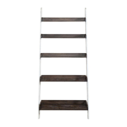 Farmhouse Leaning Bookcase in Two Tone White w/ Wood Tone Top