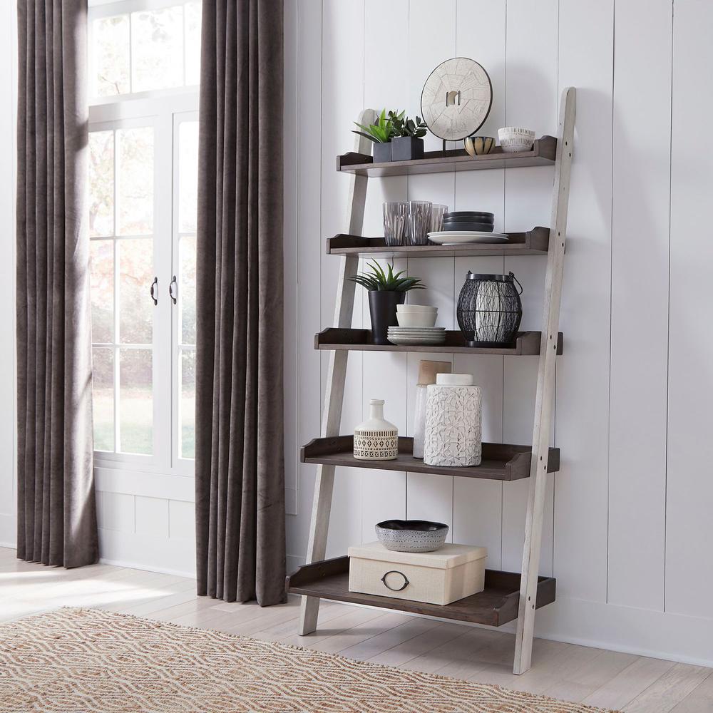 Farmhouse Leaning Bookcase in Two Tone White w/ Wood Tone Top