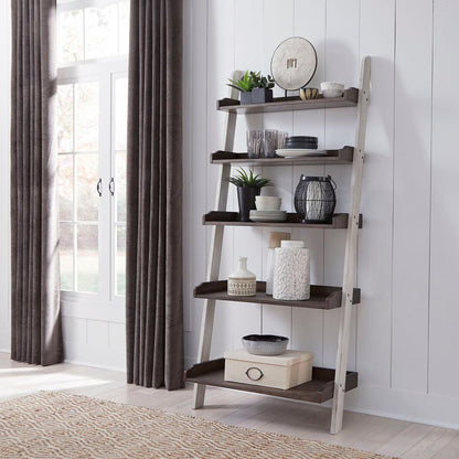Farmhouse Leaning Bookcase in Two Tone White w/ Wood Tone Top