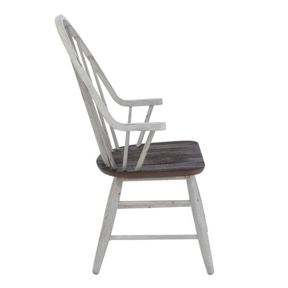 Farmhouse Windsor Back Arm Chair in Two Tone White w/ Wood Tone Top