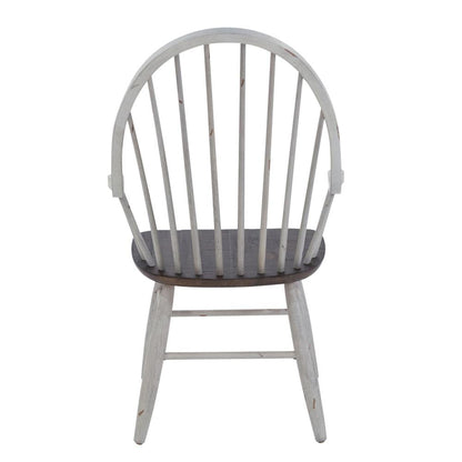 Farmhouse Windsor Back Arm Chair in Two Tone White w/ Wood Tone Top