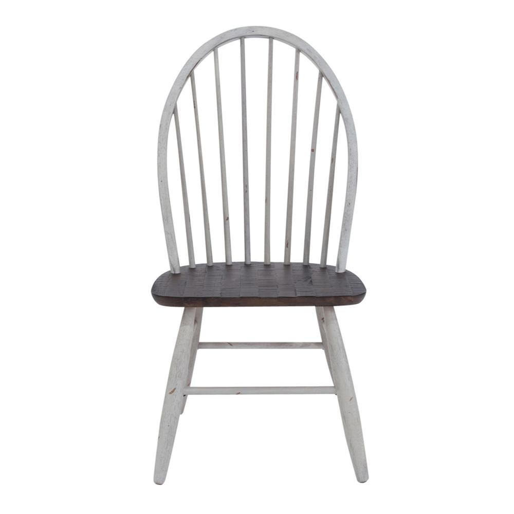 Farmhouse Windsor Back Side Chair in Two Tone White w/ Wood Tone Top