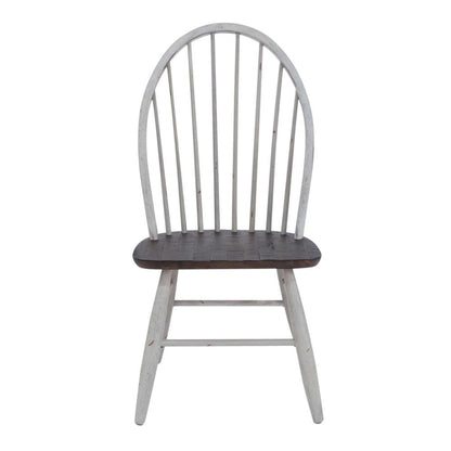 Farmhouse Windsor Back Side Chair in Two Tone White w/ Wood Tone Top
