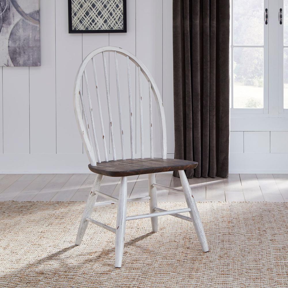 Farmhouse Windsor Back Side Chair in Two Tone White w/ Wood Tone Top