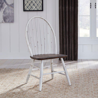 Farmhouse Windsor Back Side Chair in Two Tone White w/ Wood Tone Top