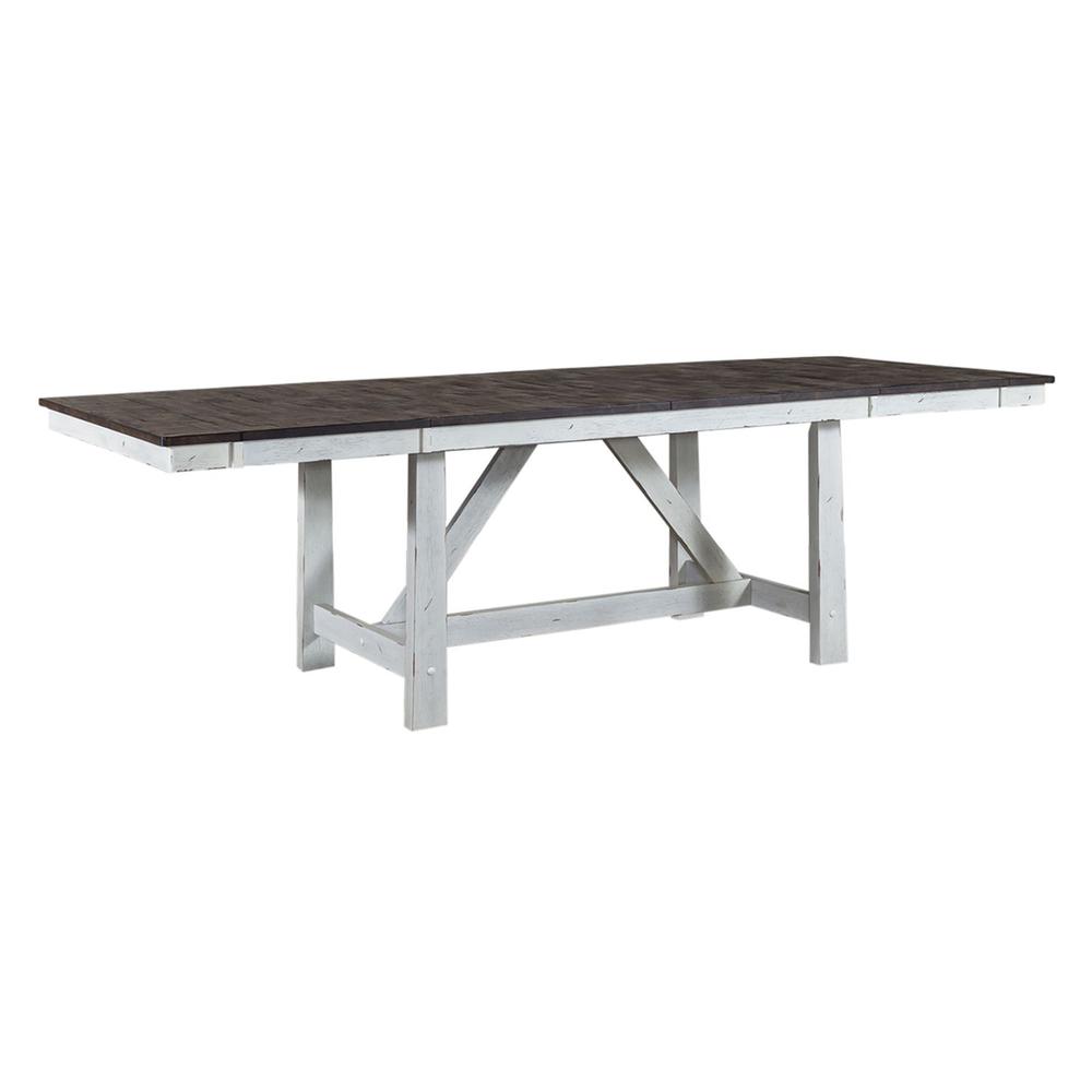 Farmhouse Trestle Table in Two Tone White w/ Wood Tone Top