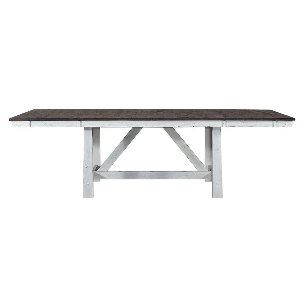 Farmhouse Trestle Table in Two Tone White w/ Wood Tone Top