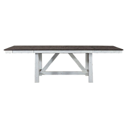 Farmhouse Trestle Table in Two Tone White w/ Wood Tone Top