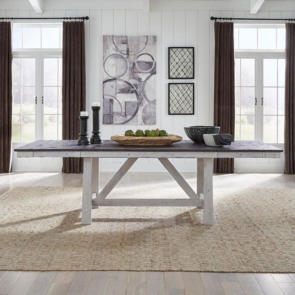 Farmhouse Trestle Table in Two Tone White w/ Wood Tone Top