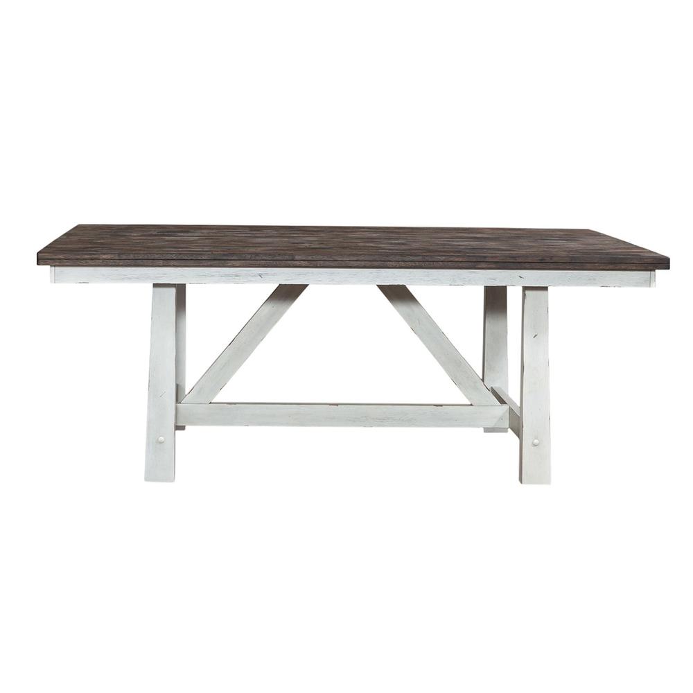 Farmhouse Fixed Top Trestle Table in Two Tone White w/ Wood Tone Top