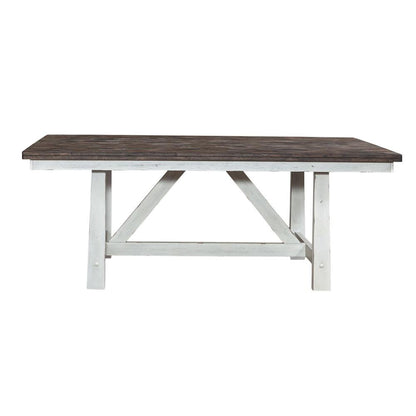 Farmhouse Fixed Top Trestle Table in Two Tone White w/ Wood Tone Top