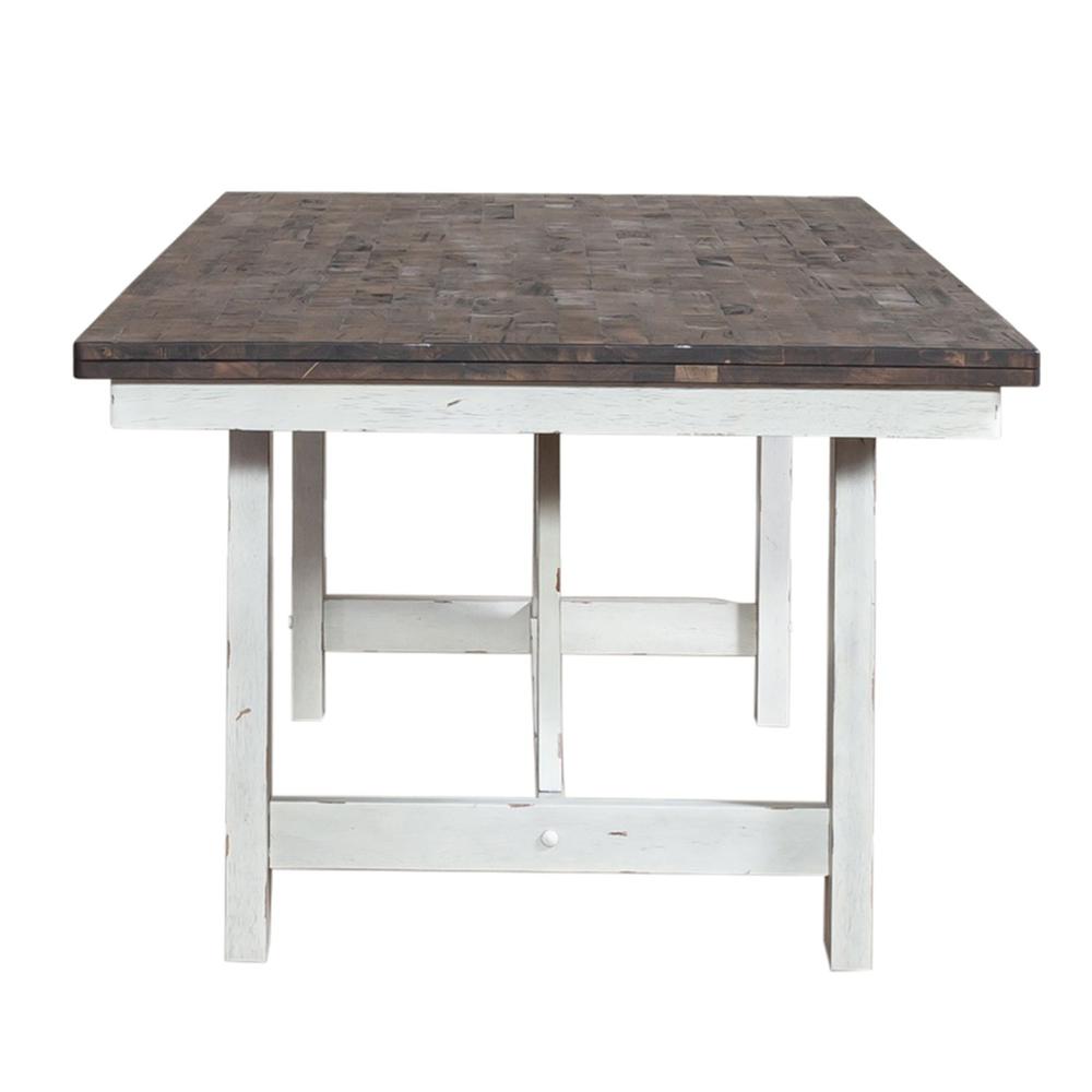Farmhouse Fixed Top Trestle Table in Two Tone White w/ Wood Tone Top