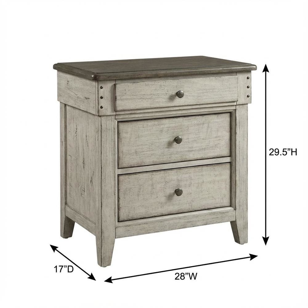 White Finish Nightstand with Charging Station and Weathered Linen Touch