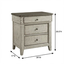 White Finish Nightstand with Charging Station and Weathered Linen Touch