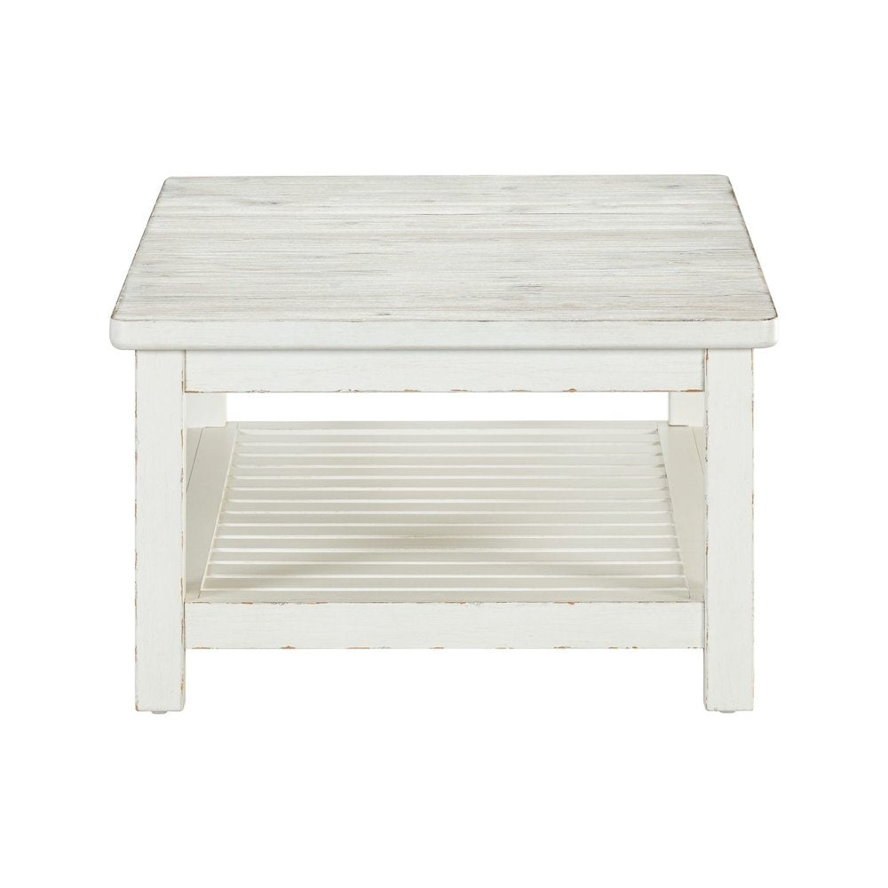 Rectangular Cocktail Table - Weathered White & Parchment Brown