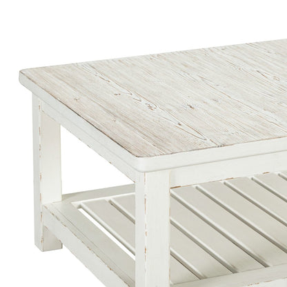 Rectangular Cocktail Table - Weathered White & Parchment Brown