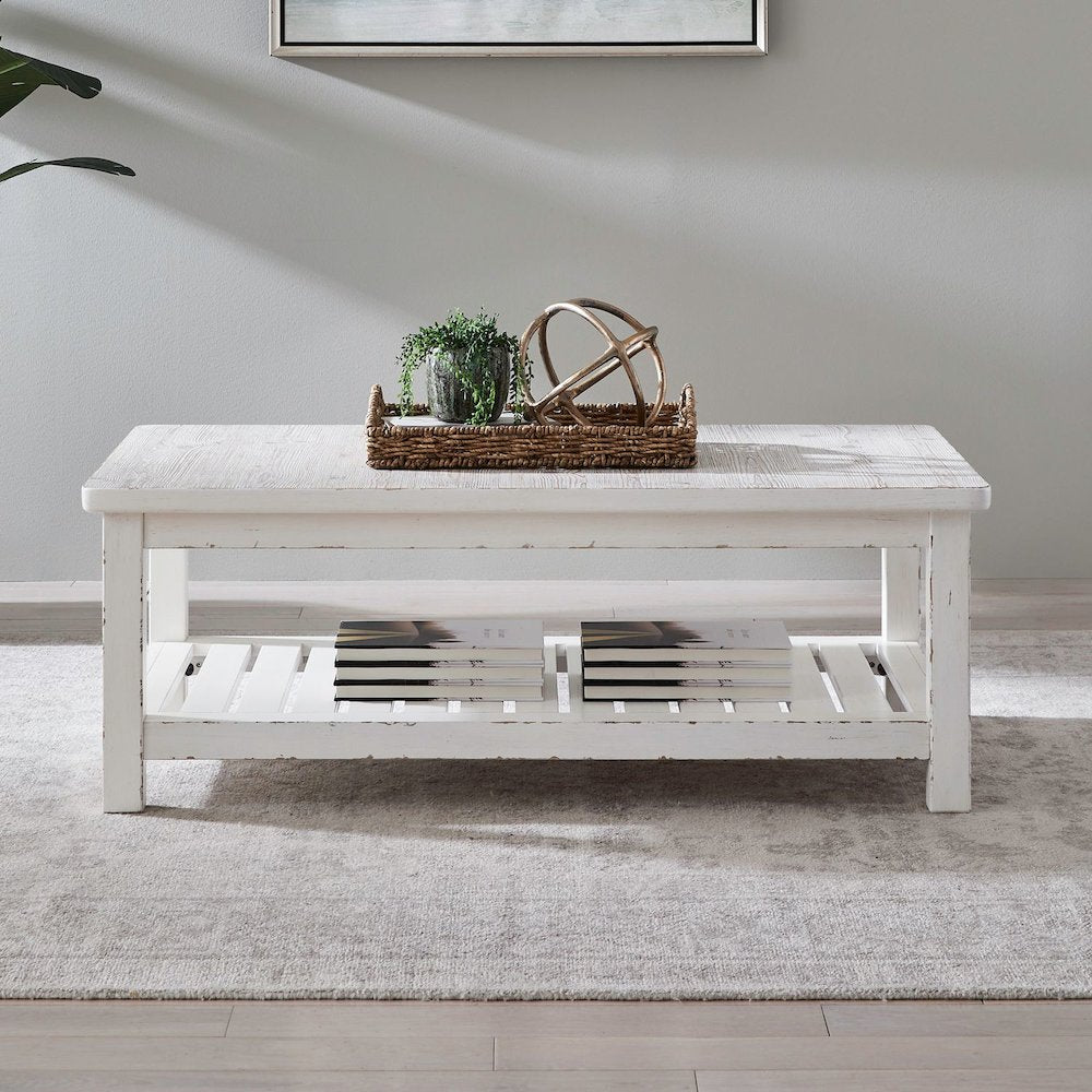 Rectangular Cocktail Table - Weathered White & Parchment Brown