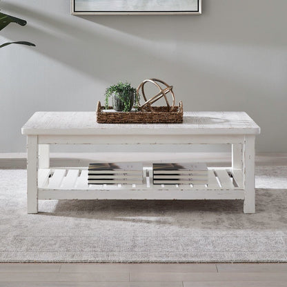 Rectangular Cocktail Table - Weathered White & Parchment Brown