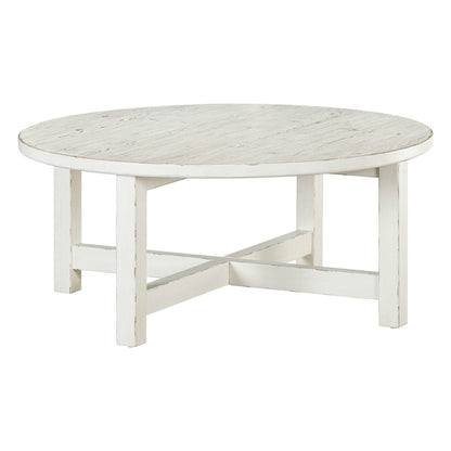 Round Cocktail Table  - Weathered White & Parchment Brown