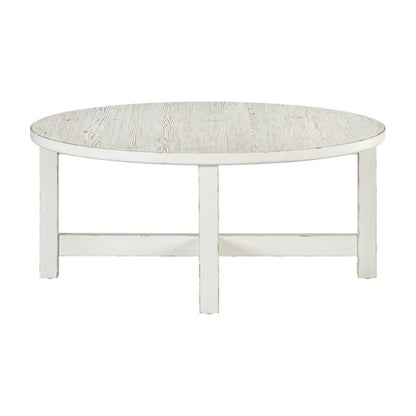 Round Cocktail Table  - Weathered White & Parchment Brown