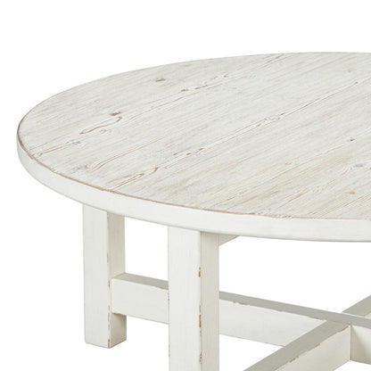Round Cocktail Table  - Weathered White & Parchment Brown