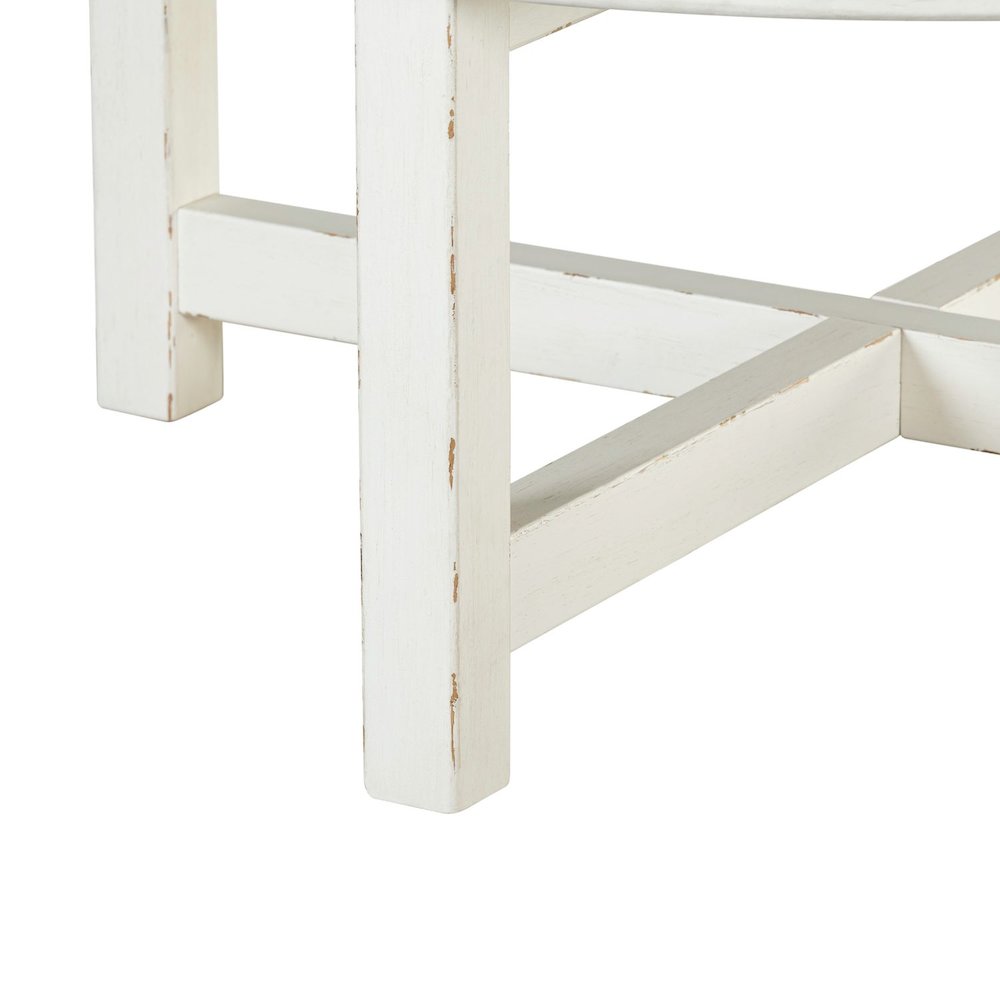 Round Cocktail Table  - Weathered White & Parchment Brown