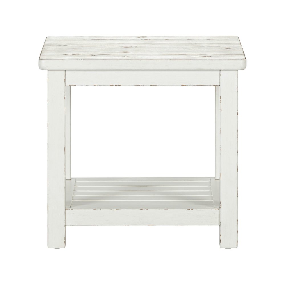 End Table for Living Room Farmhouse - Weathered White & Parchment Brown