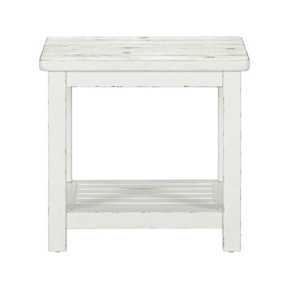 End Table for Living Room Farmhouse - Weathered White & Parchment Brown