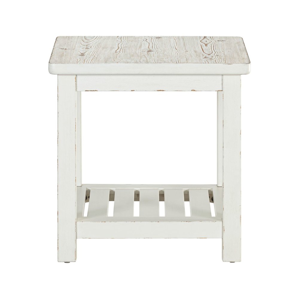 End Table for Living Room Farmhouse - Weathered White & Parchment Brown