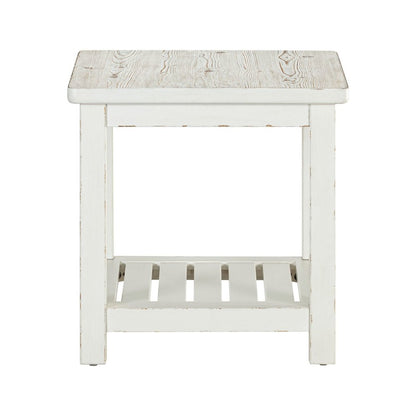 End Table for Living Room Farmhouse - Weathered White & Parchment Brown
