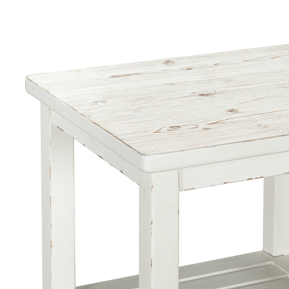 End Table for Living Room Farmhouse - Weathered White & Parchment Brown