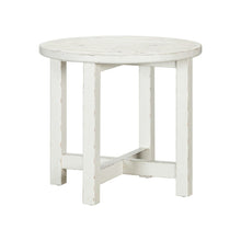Round End Table for Living Room Farmhouse - Weathered White & Parchment Brown
